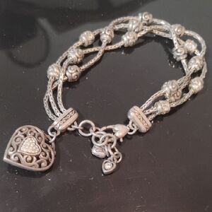 Brighton Reno Heart 3-strand silver-plated charm bracelet with Swarovski Crystal